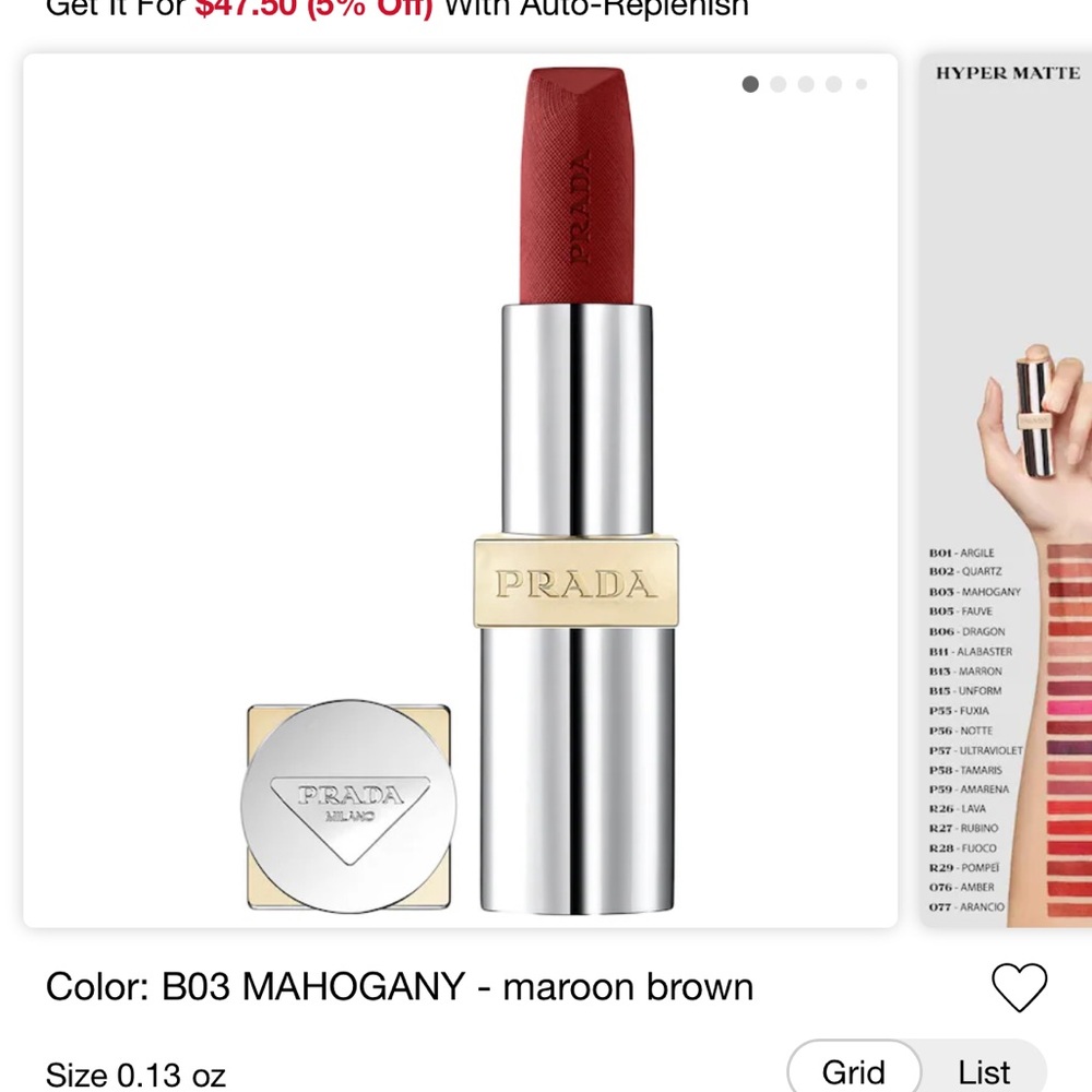 Prada Monochrome hyper matte lipstick. Shade B03 mahogany.